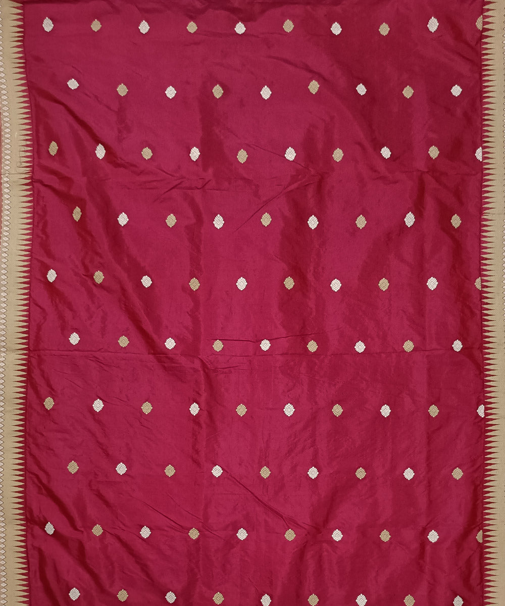 Red offwhite silk handwoven assam saree