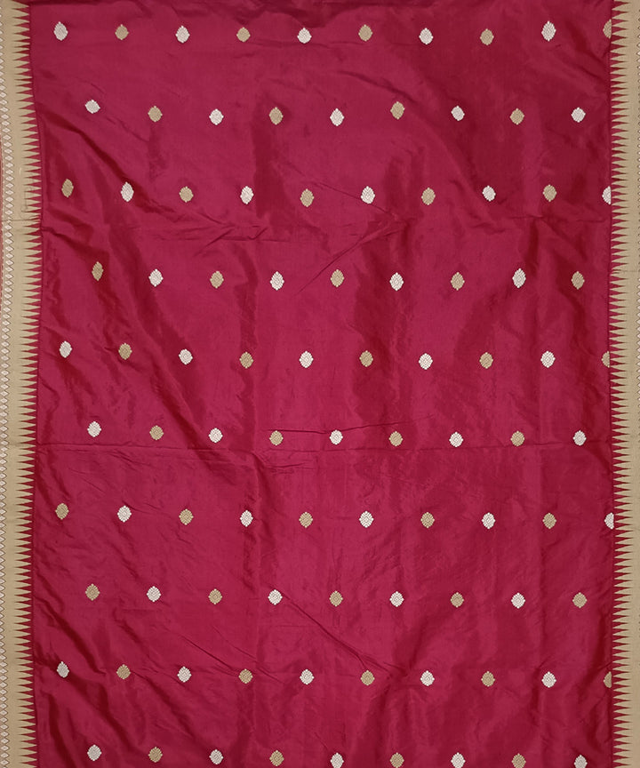 Red offwhite silk handwoven assam saree