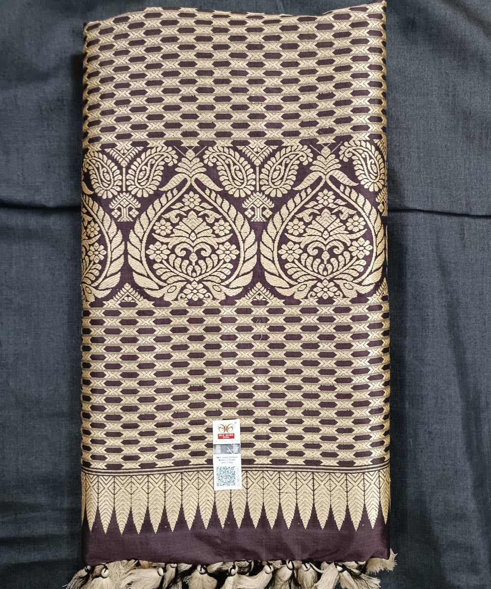 Black grey silk handloom assam saree