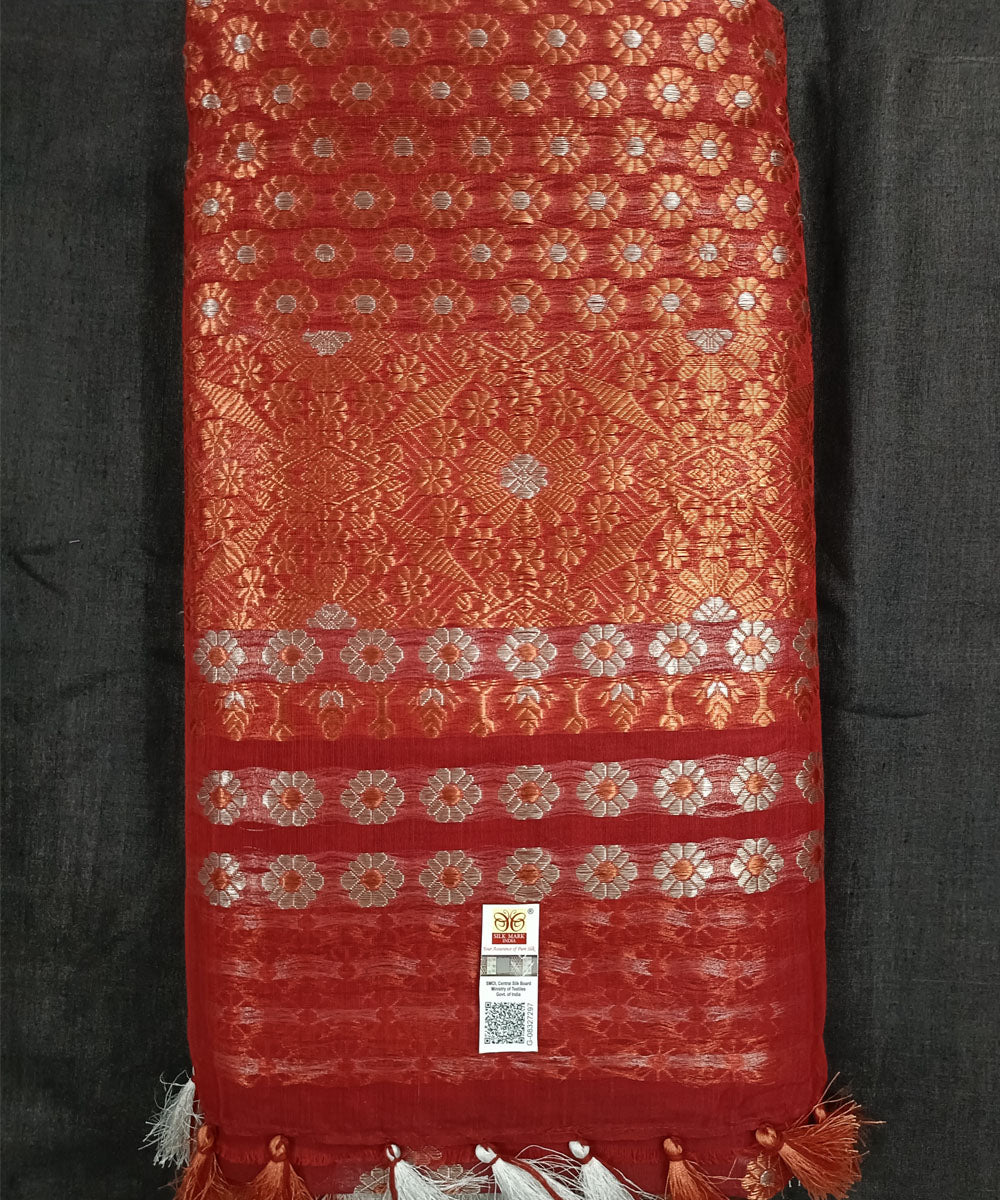 Red white silk handloom assam saree