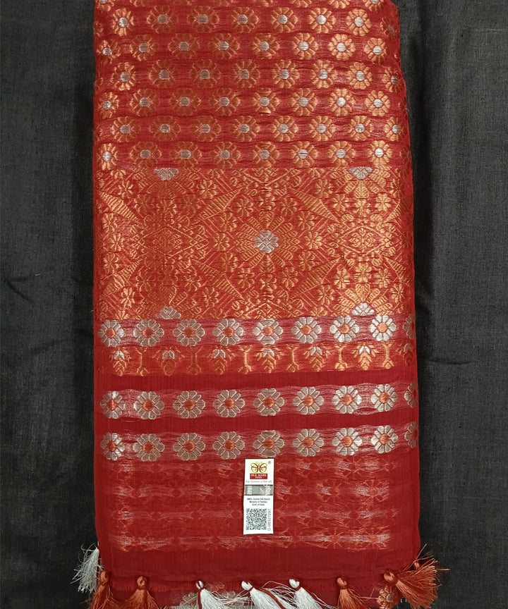 Red white silk handloom assam saree
