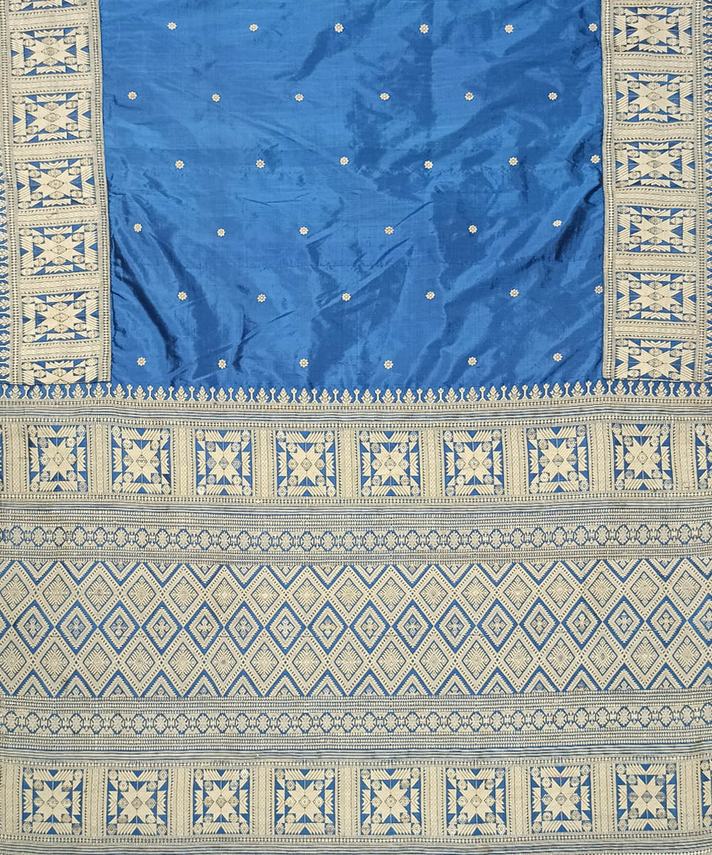 Blue grey silk handloom assam saree