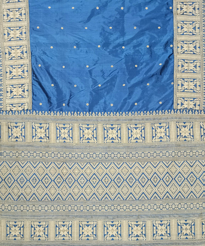 Blue grey silk handloom assam saree