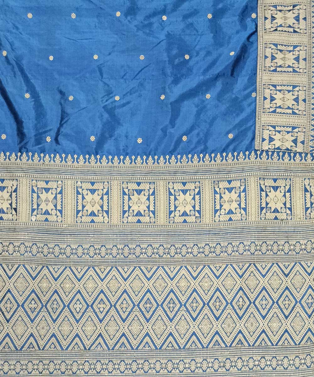 Blue grey silk handloom assam saree
