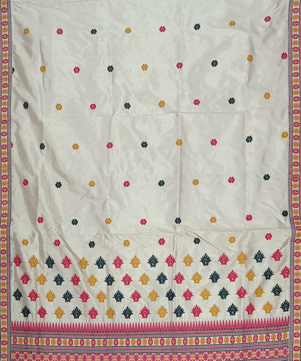 White pink silk handloom assam saree
