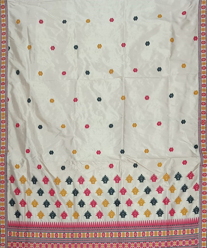 White pink silk handloom assam saree