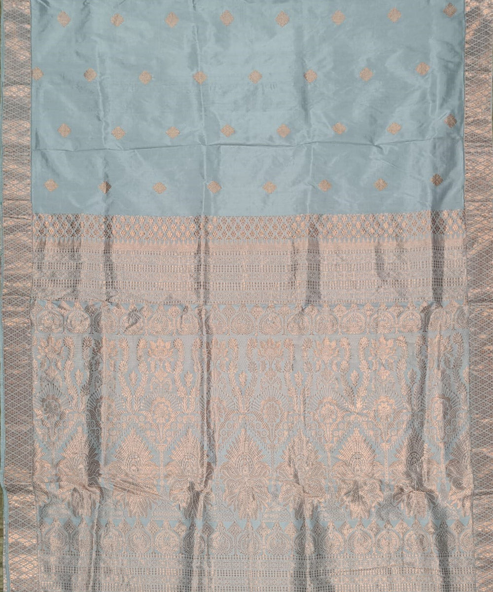 Grey orange silk handloom assam saree