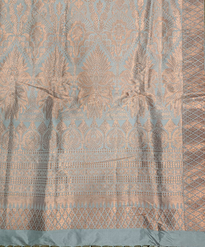 Grey orange silk handloom assam saree