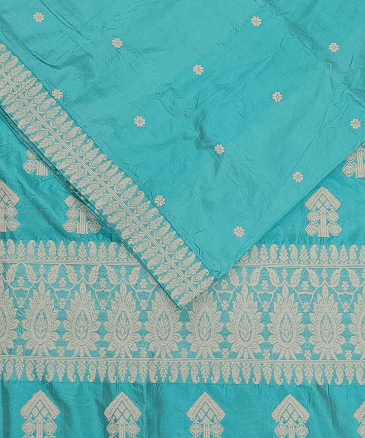 Sky blue cream silk handloom assam saree