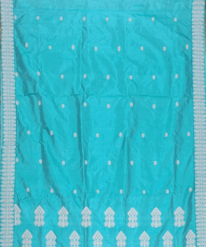 Sky blue cream silk handloom assam saree