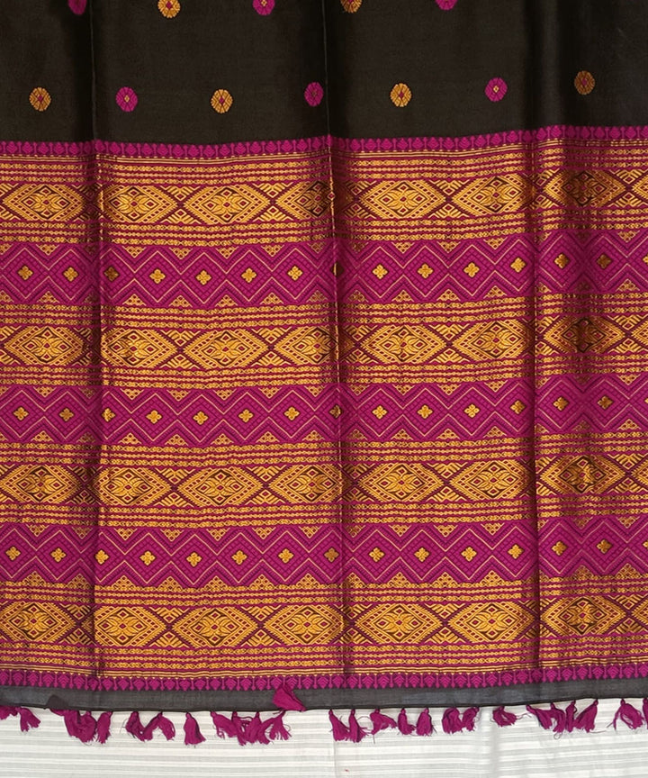 Black golden pink silk handloom assam saree