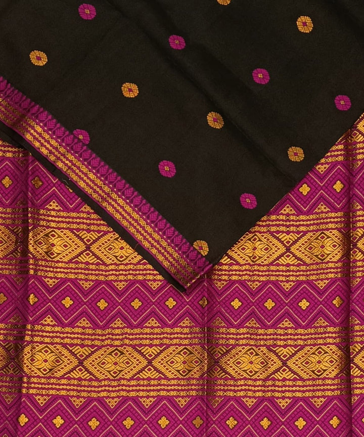 Black golden pink silk handloom assam saree