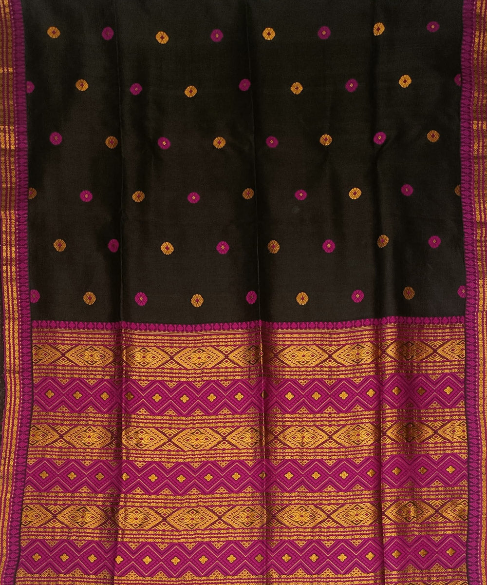 Black golden pink silk handloom assam saree
