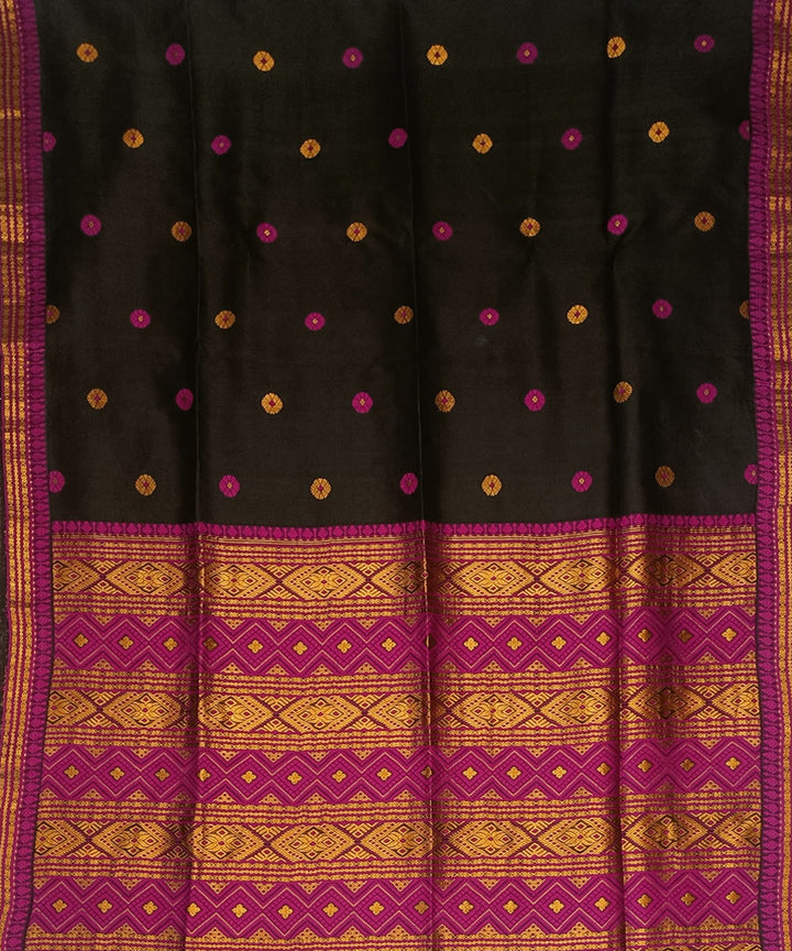 Black golden pink silk handloom assam saree