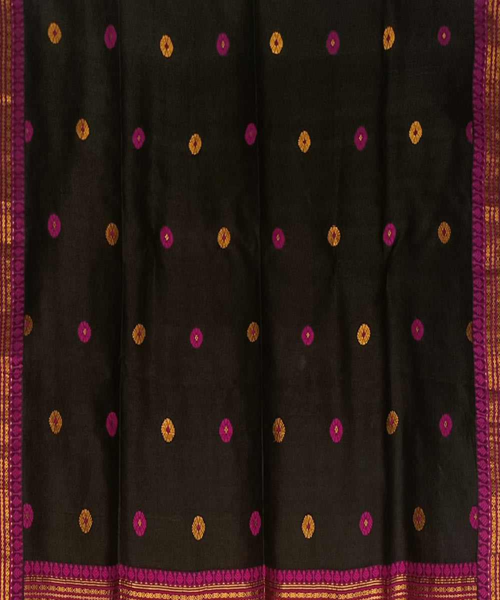 Black golden pink silk handloom assam saree