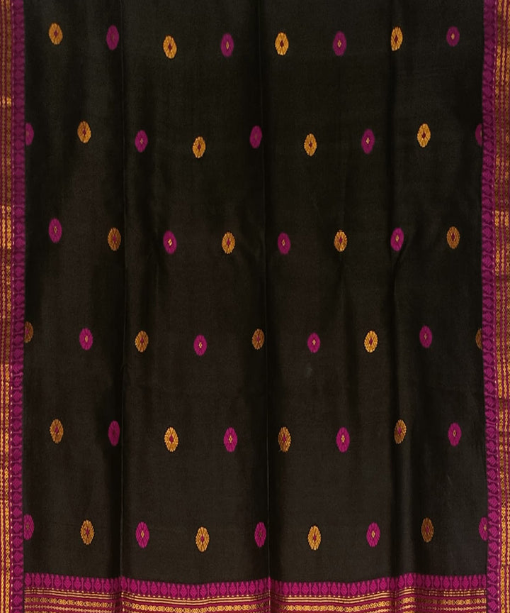 Black golden pink silk handloom assam saree