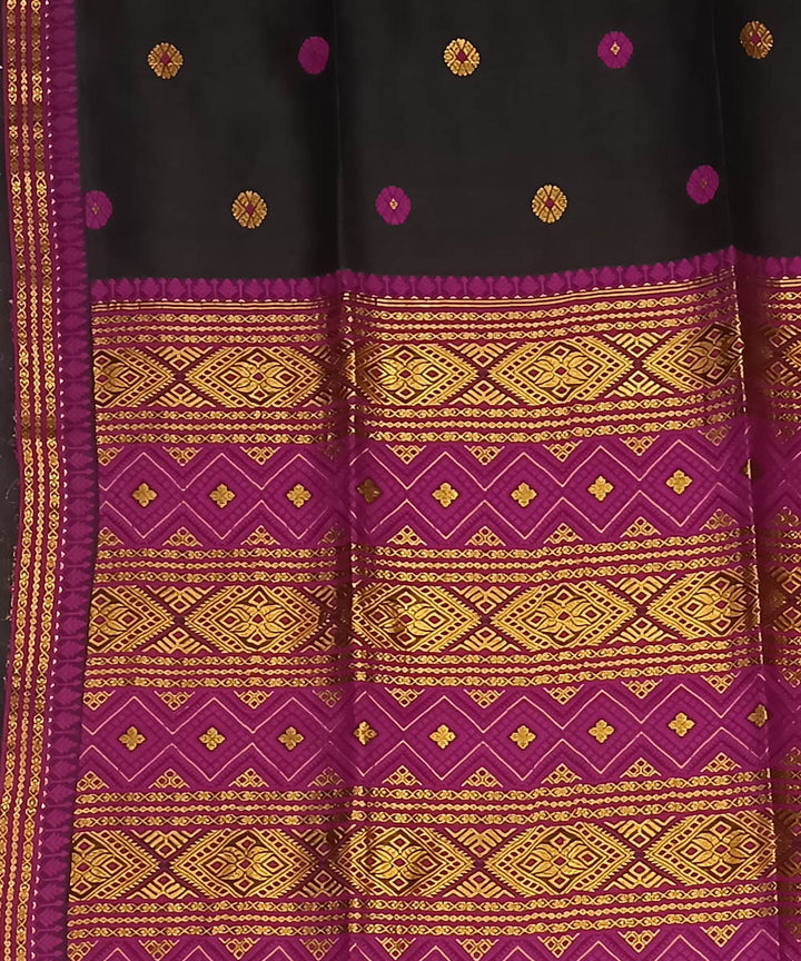 Black golden pink silk handloom assam saree
