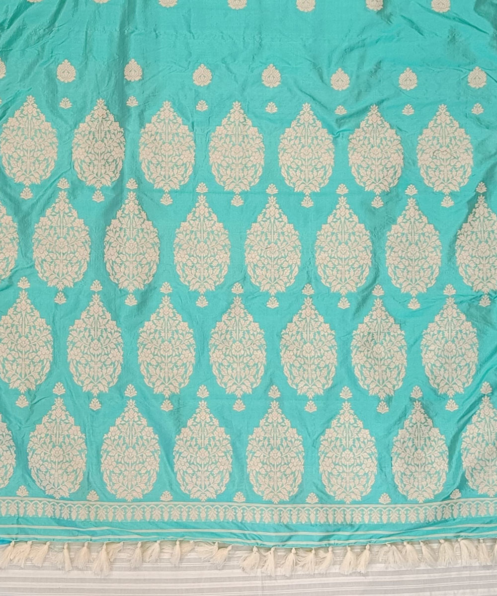 Sky blue white silk handloom assam saree