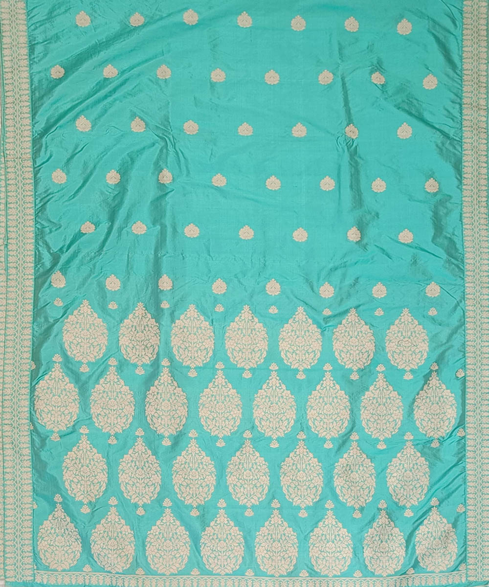 Sky blue white silk handloom assam saree