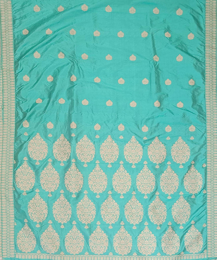 Sky blue white silk handloom assam saree