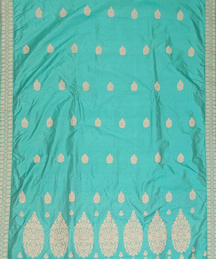 Sky blue white silk handloom assam saree