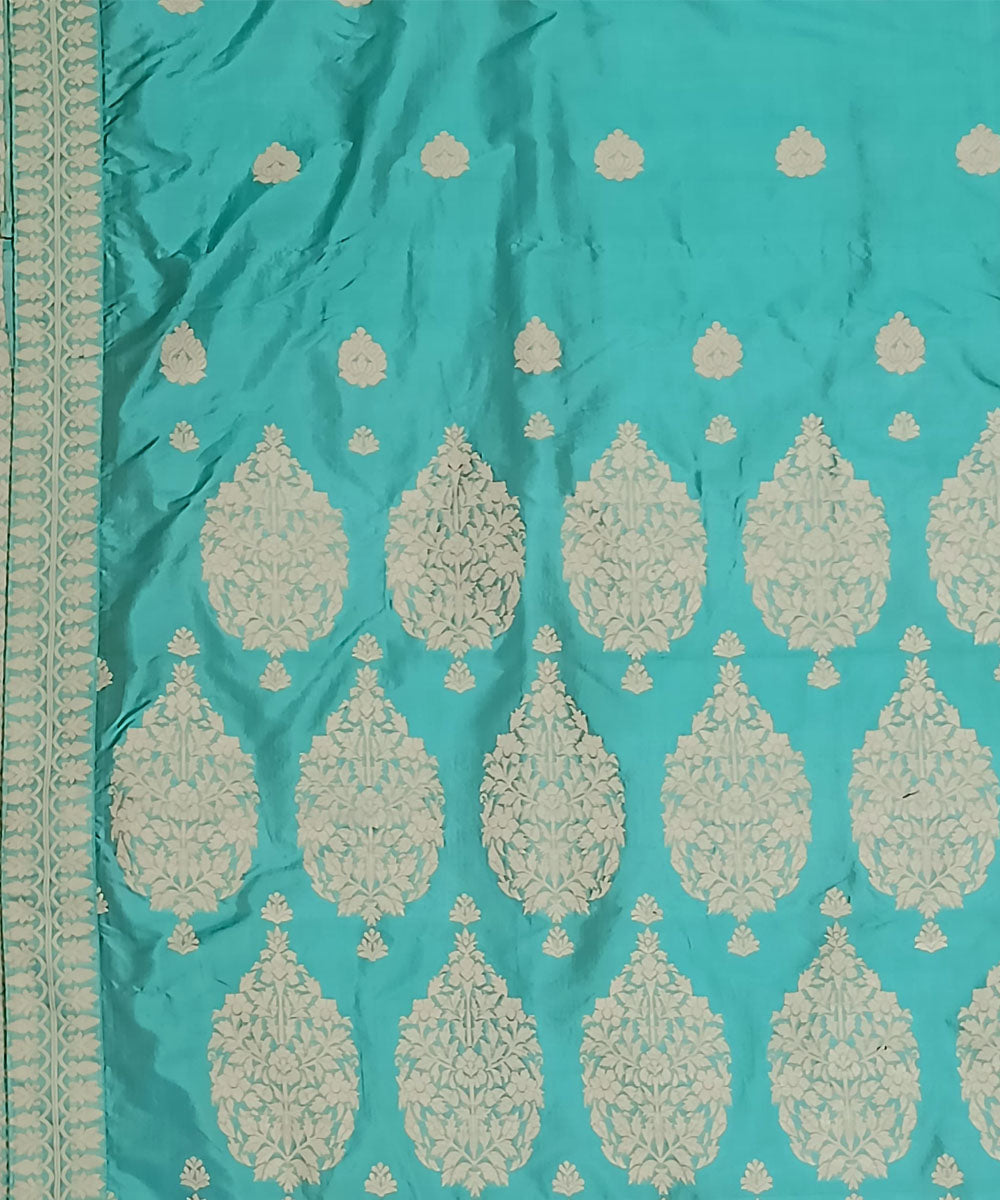 Sky blue white silk handloom assam saree