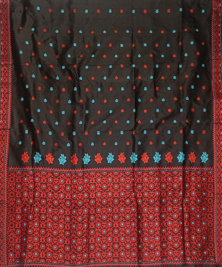 Black red silk handloom assam saree