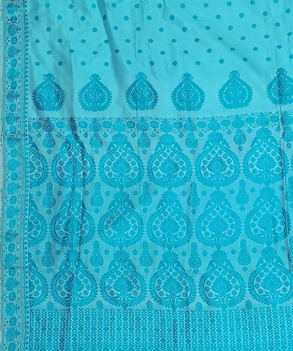 Sky blue blue silk handloom assam saree
