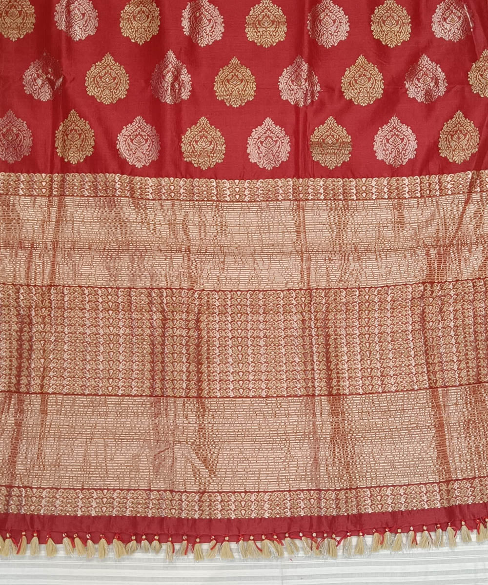 Maroon golden handloom assam silk saree