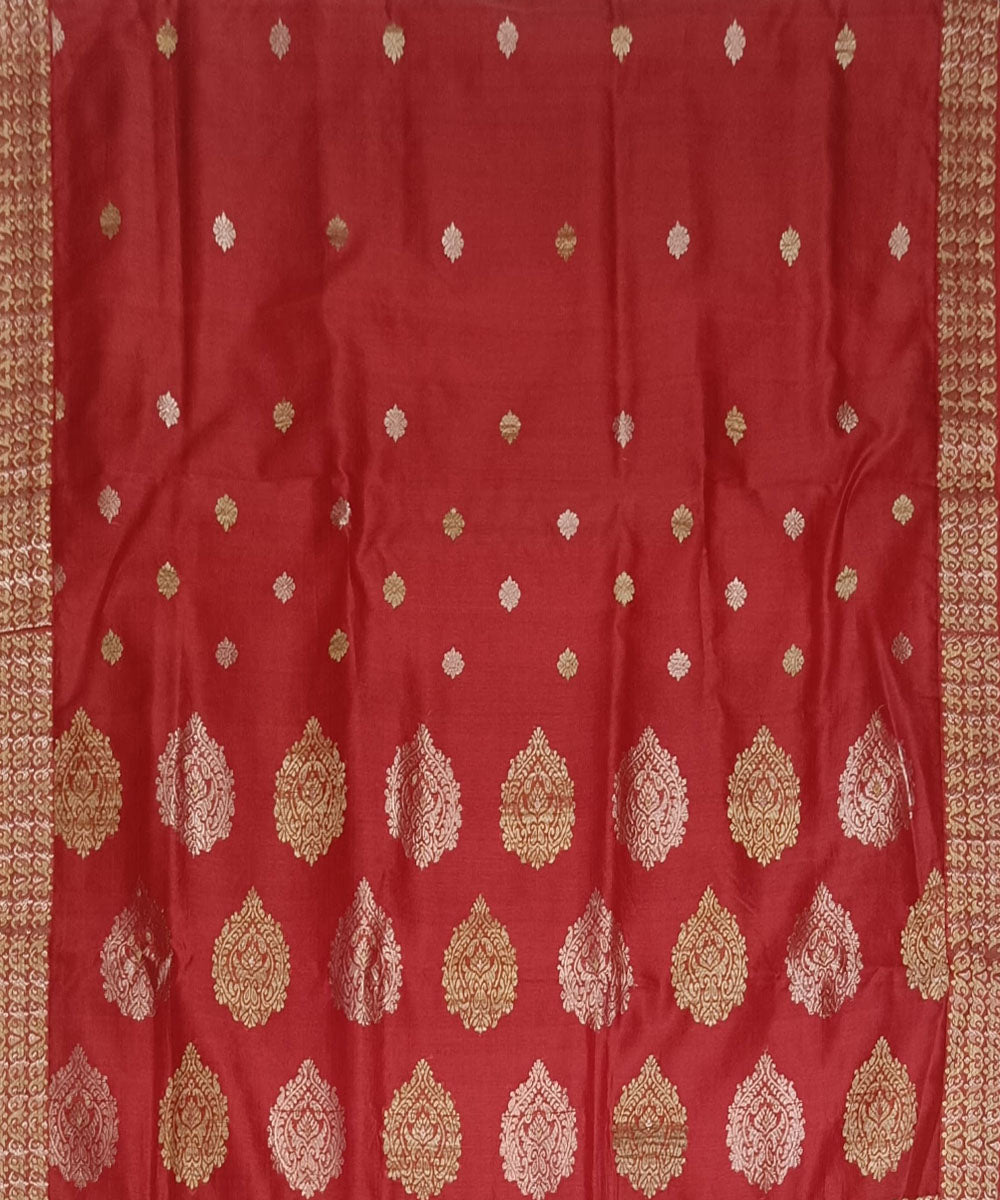 Maroon golden handloom assam silk saree