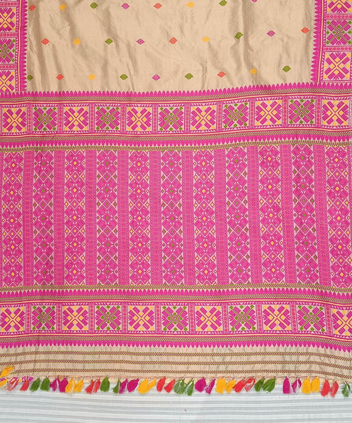 Peach pink silk handloom assam saree