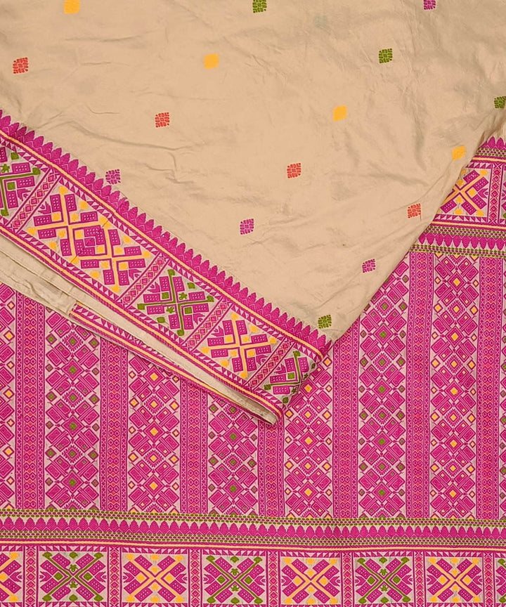 Peach pink silk handloom assam saree