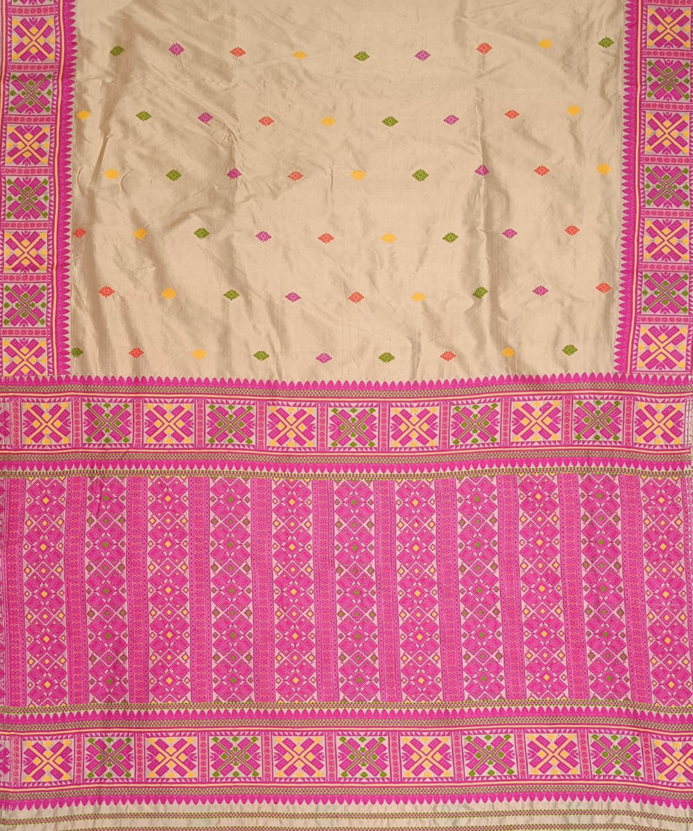 Peach pink silk handloom assam saree