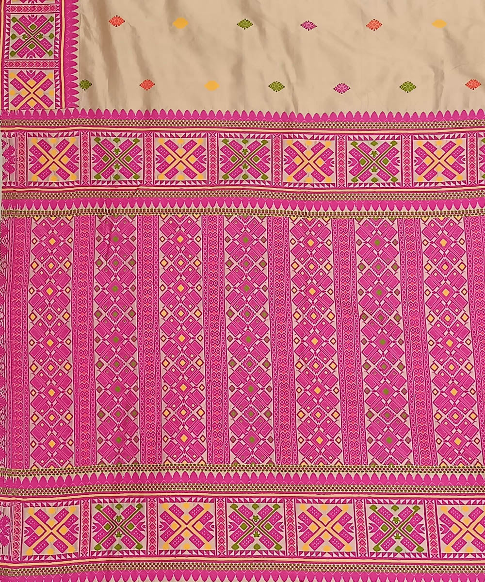 Peach pink silk handloom assam saree