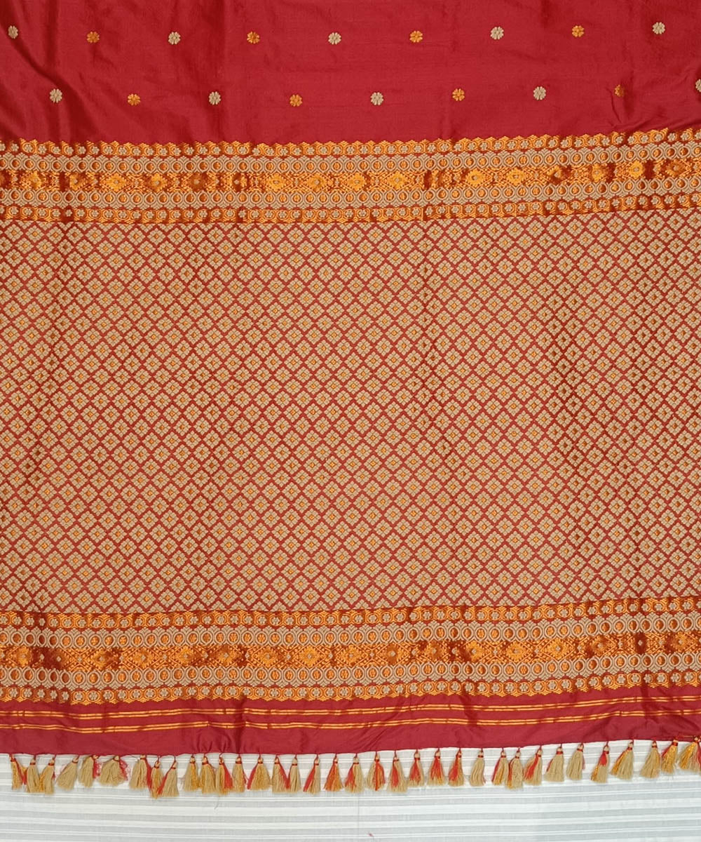 Red golden handloom assam silk saree