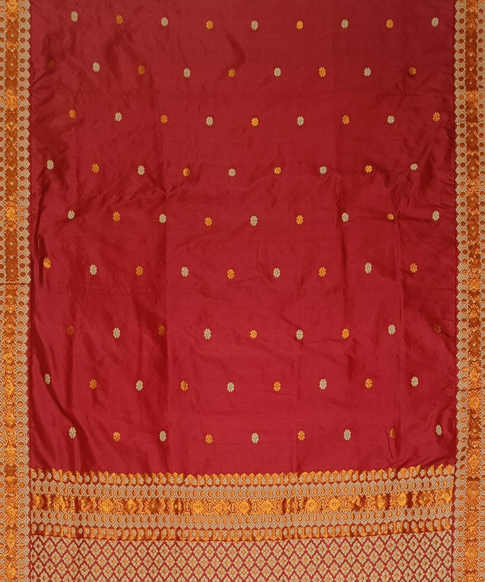 Red golden handloom assam silk saree