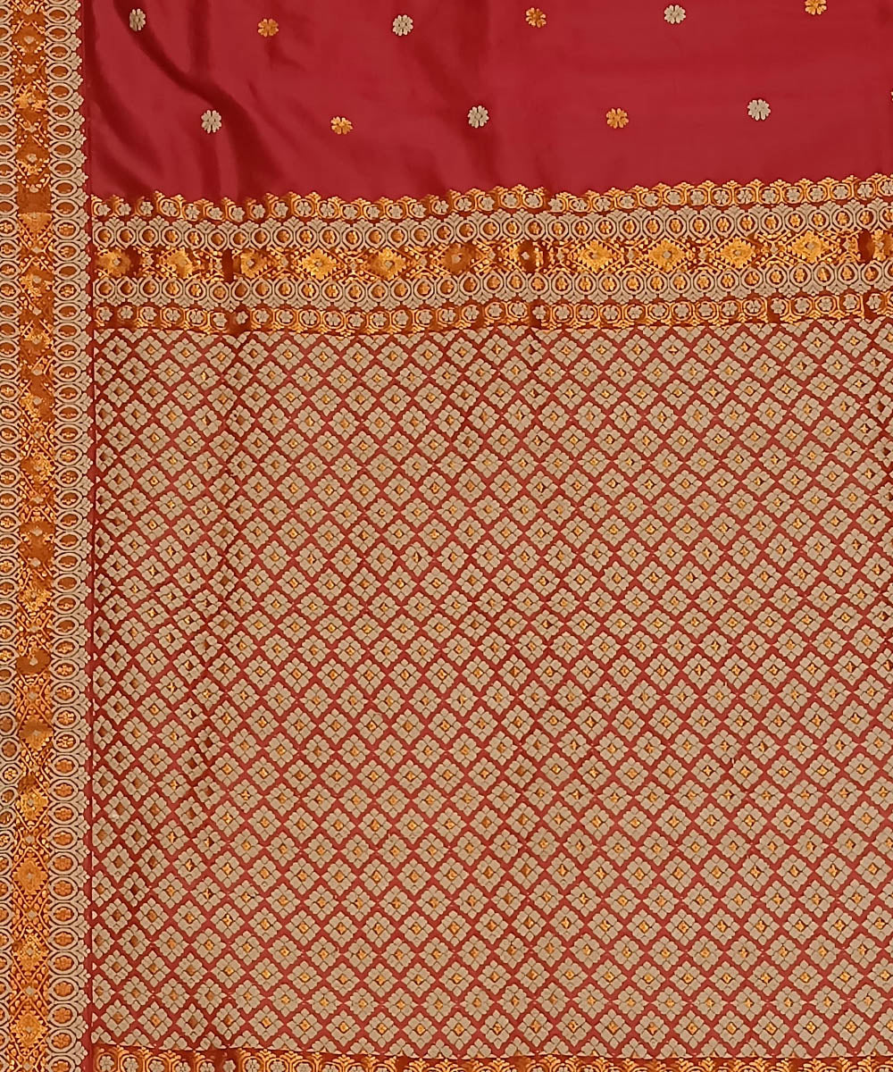Red golden handloom assam silk saree