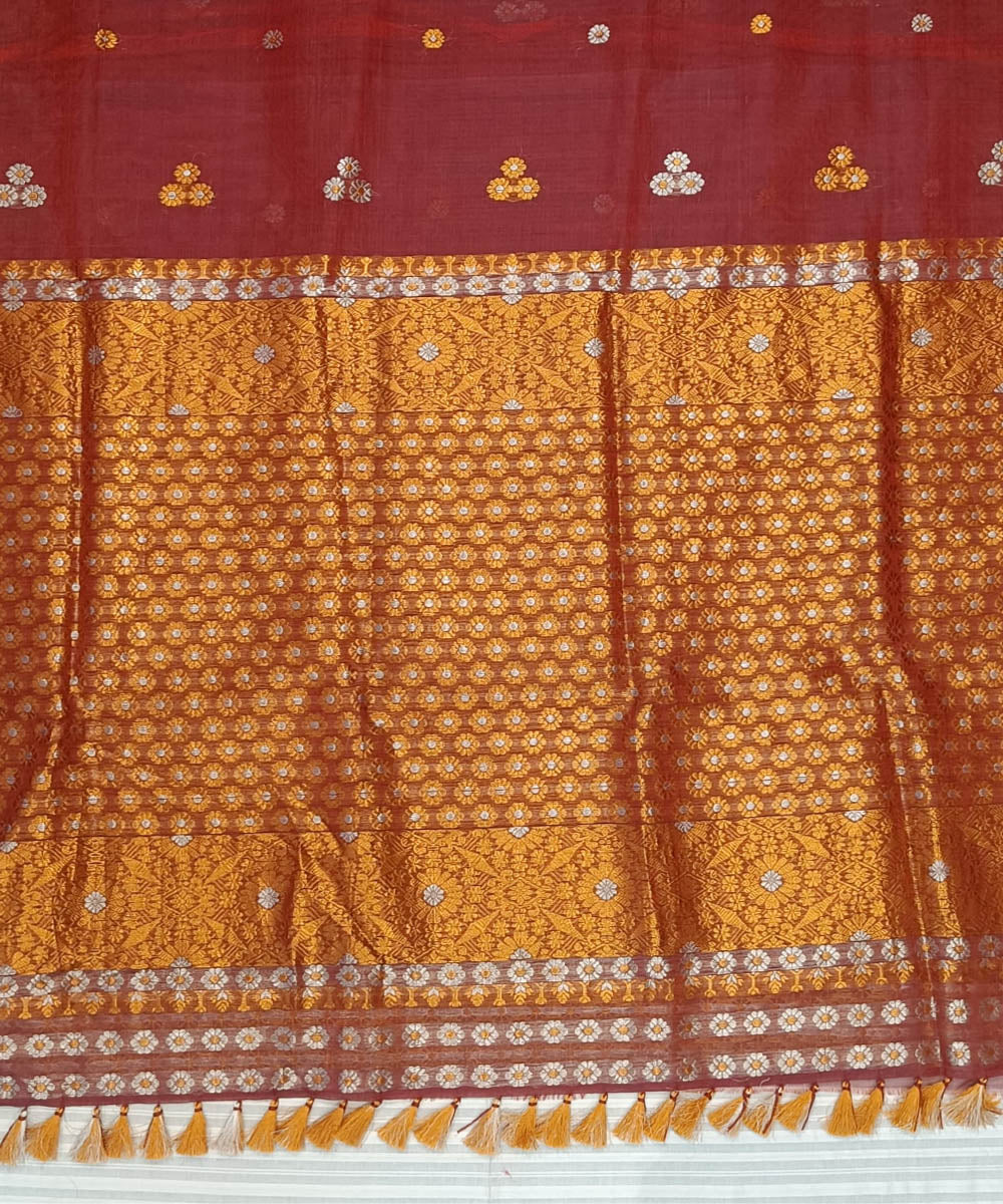 Maroon golden silk handloom assam saree