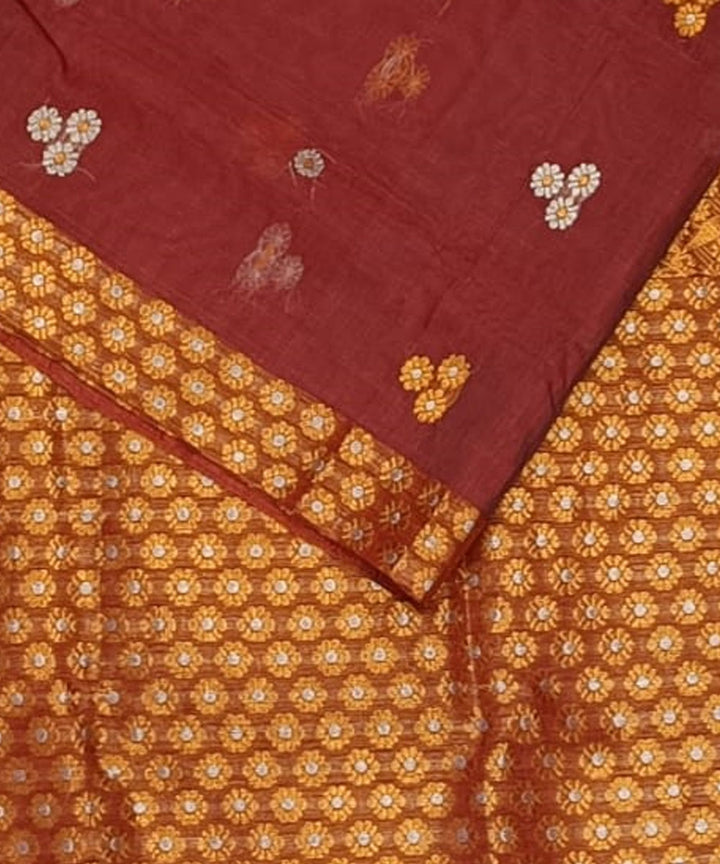 Maroon golden silk handloom assam saree