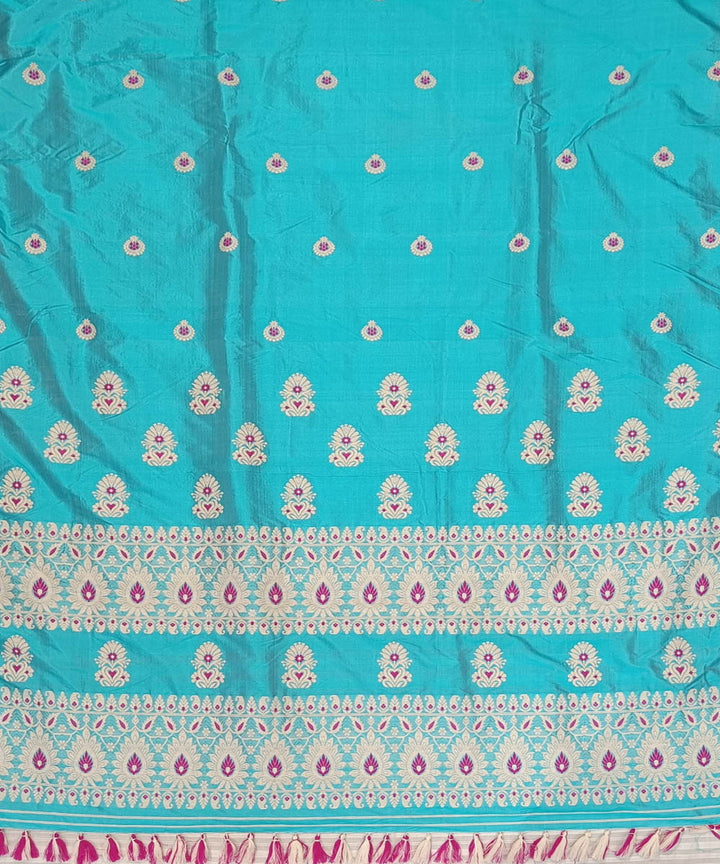 Sky blue off white silk handloom assam saree