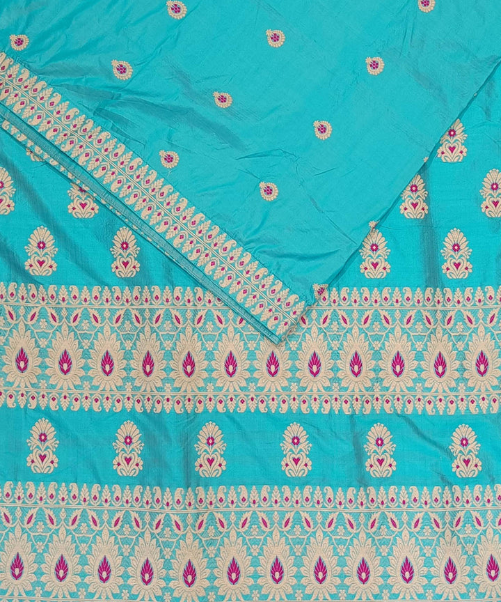 Sky blue off white silk handloom assam saree