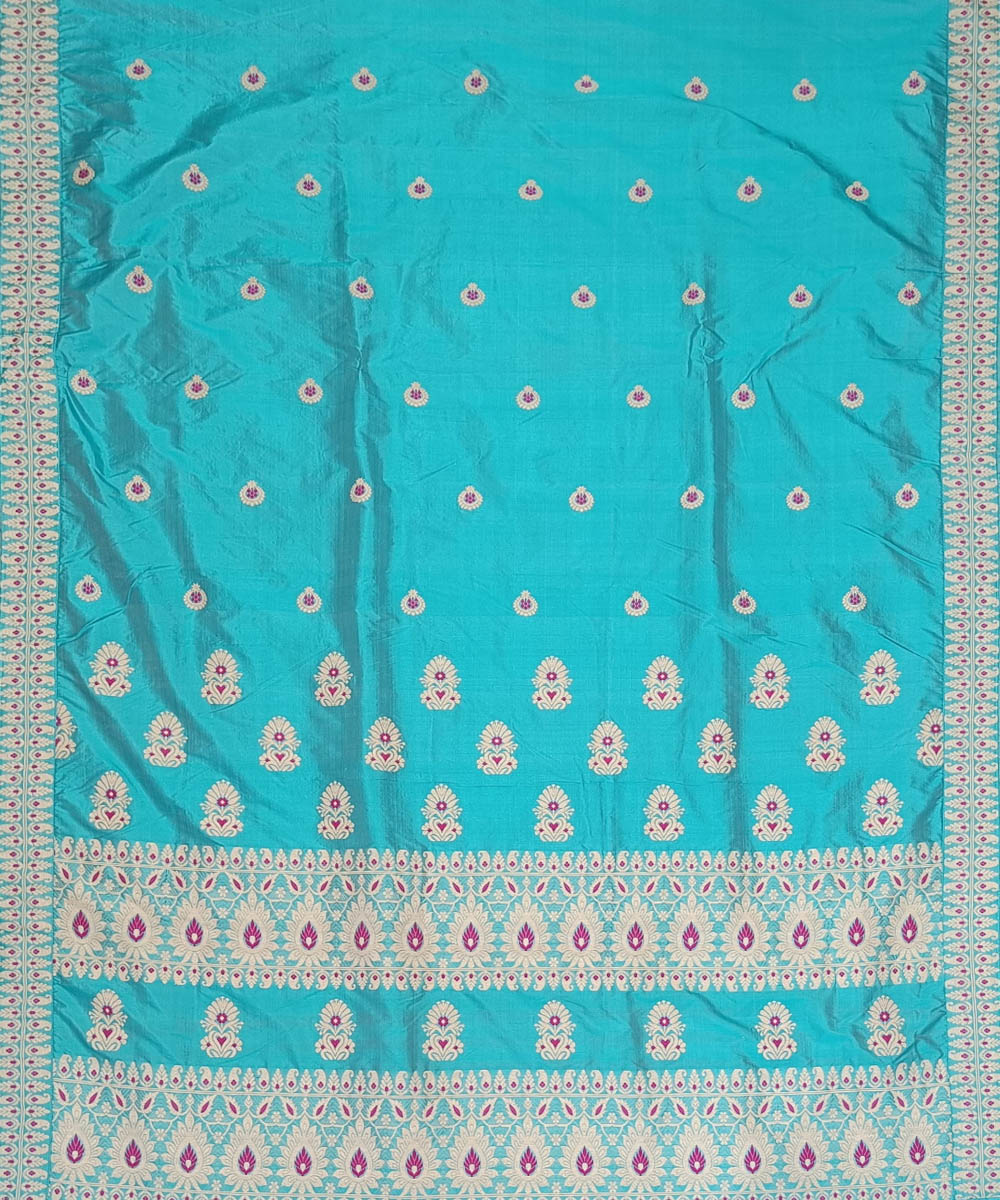 Sky blue off white silk handloom assam saree