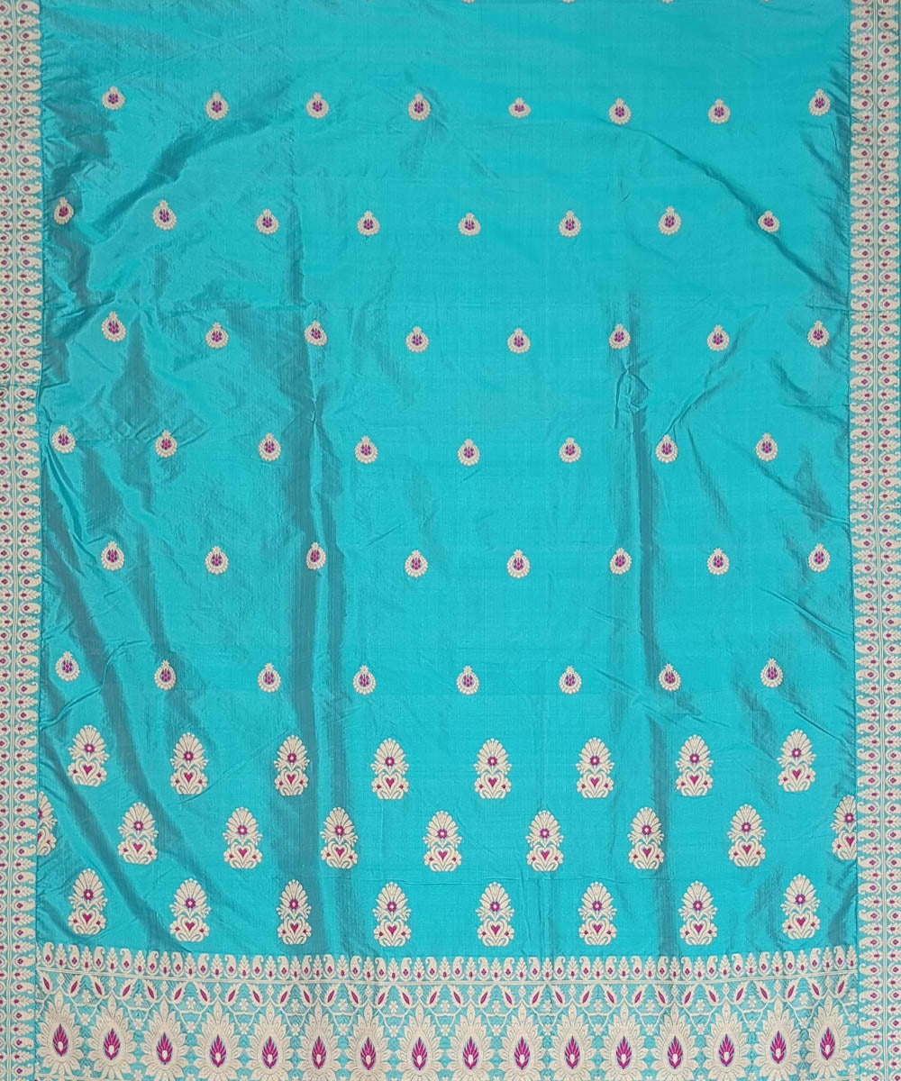 Sky blue off white silk handloom assam saree