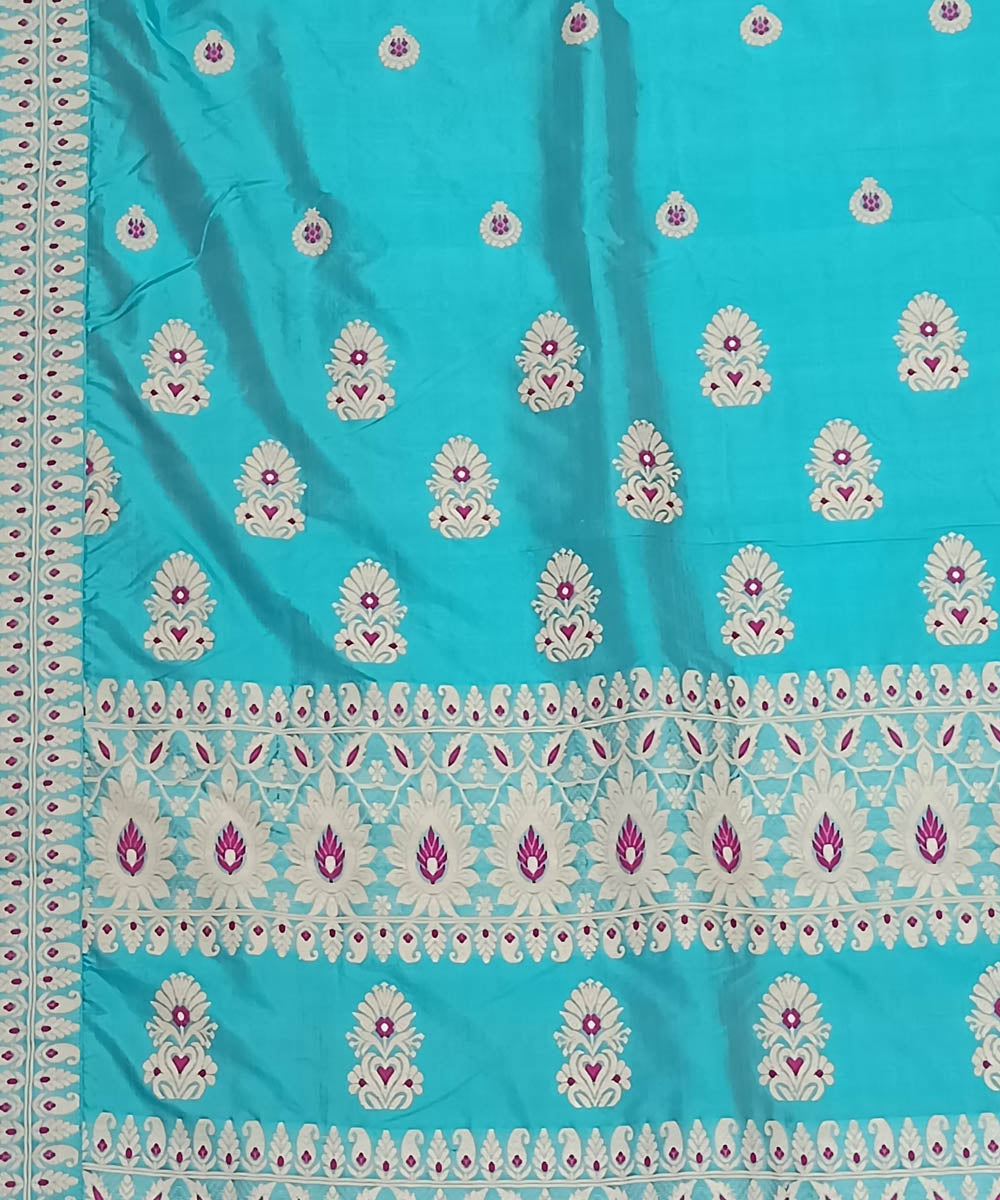 Sky blue off white silk handloom assam saree