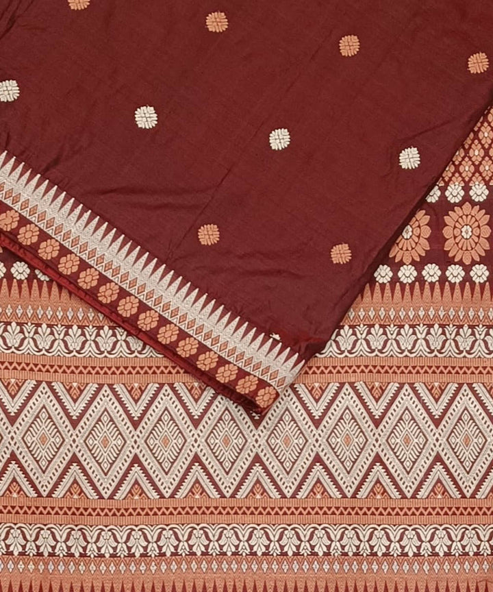 Maroon off white silk handloom assam saree