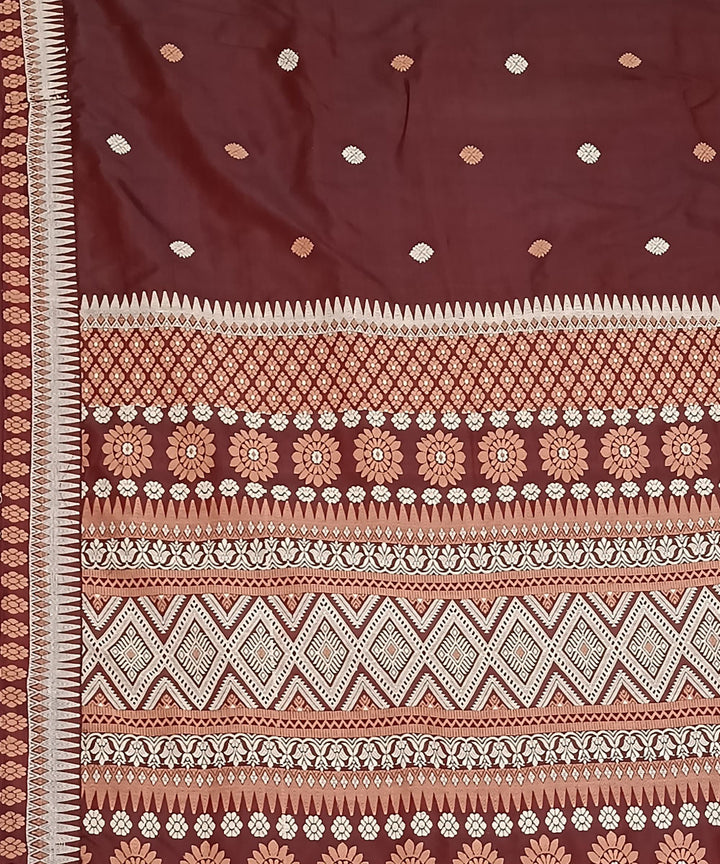 Maroon off white silk handloom assam saree