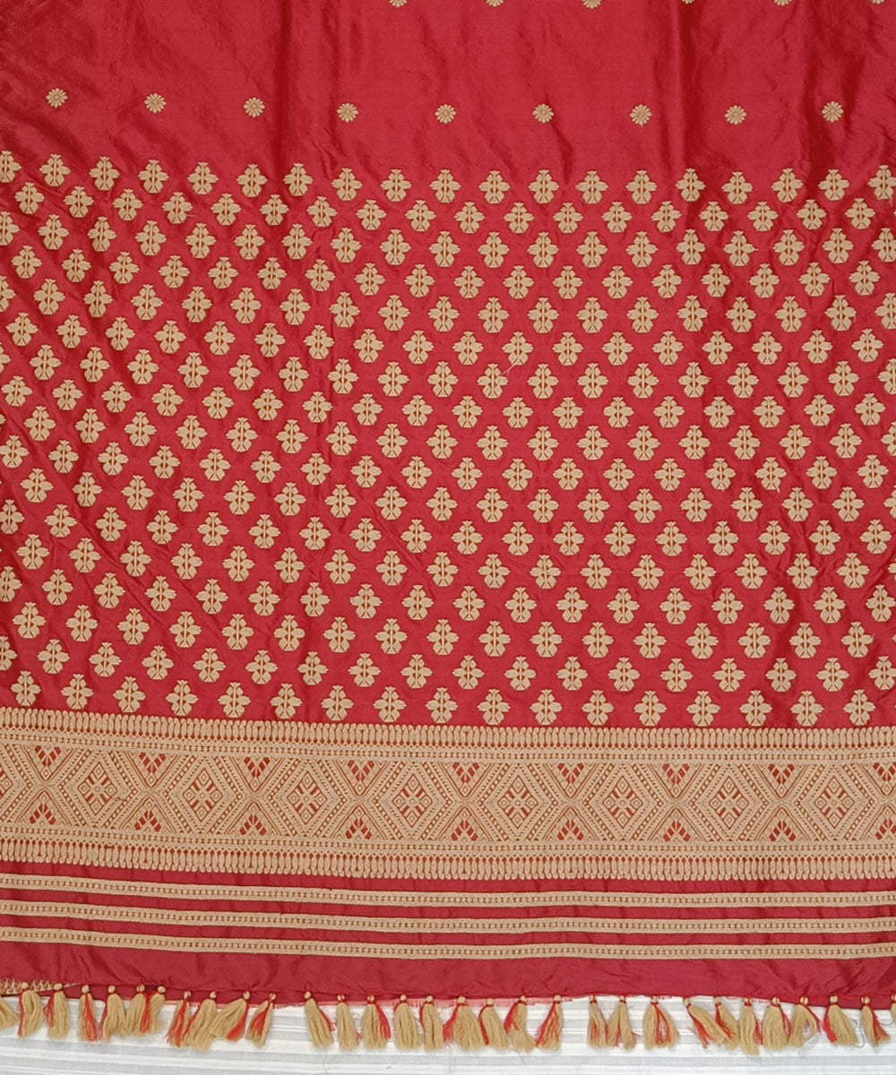 Red golden silk handloom assam saree