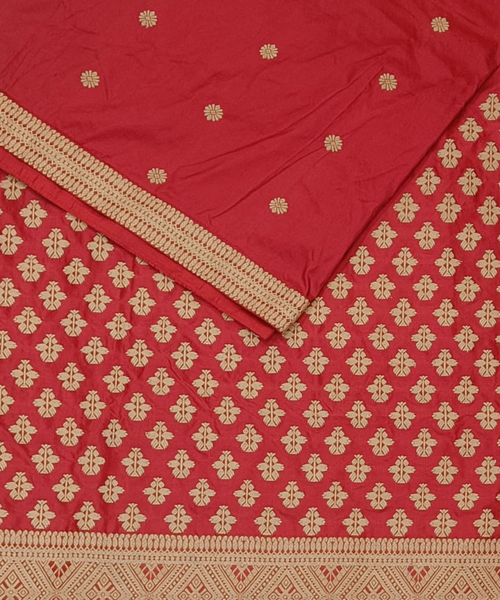 Red golden silk handloom assam saree