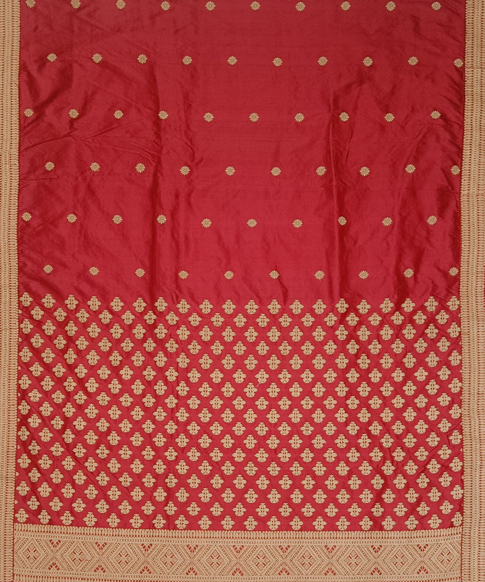 Red golden silk handloom assam saree
