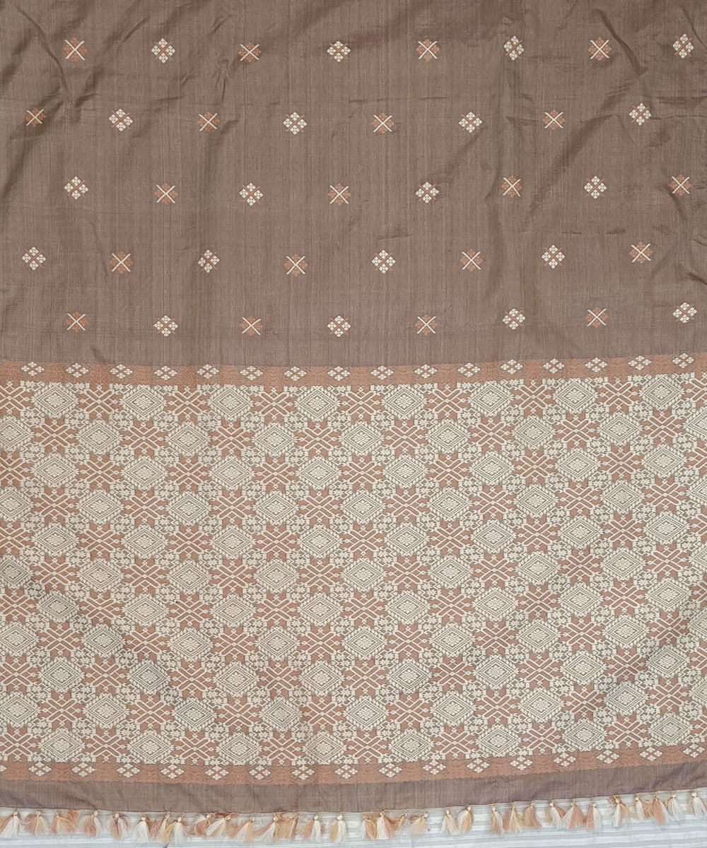 Brown grey silk handloom assam saree